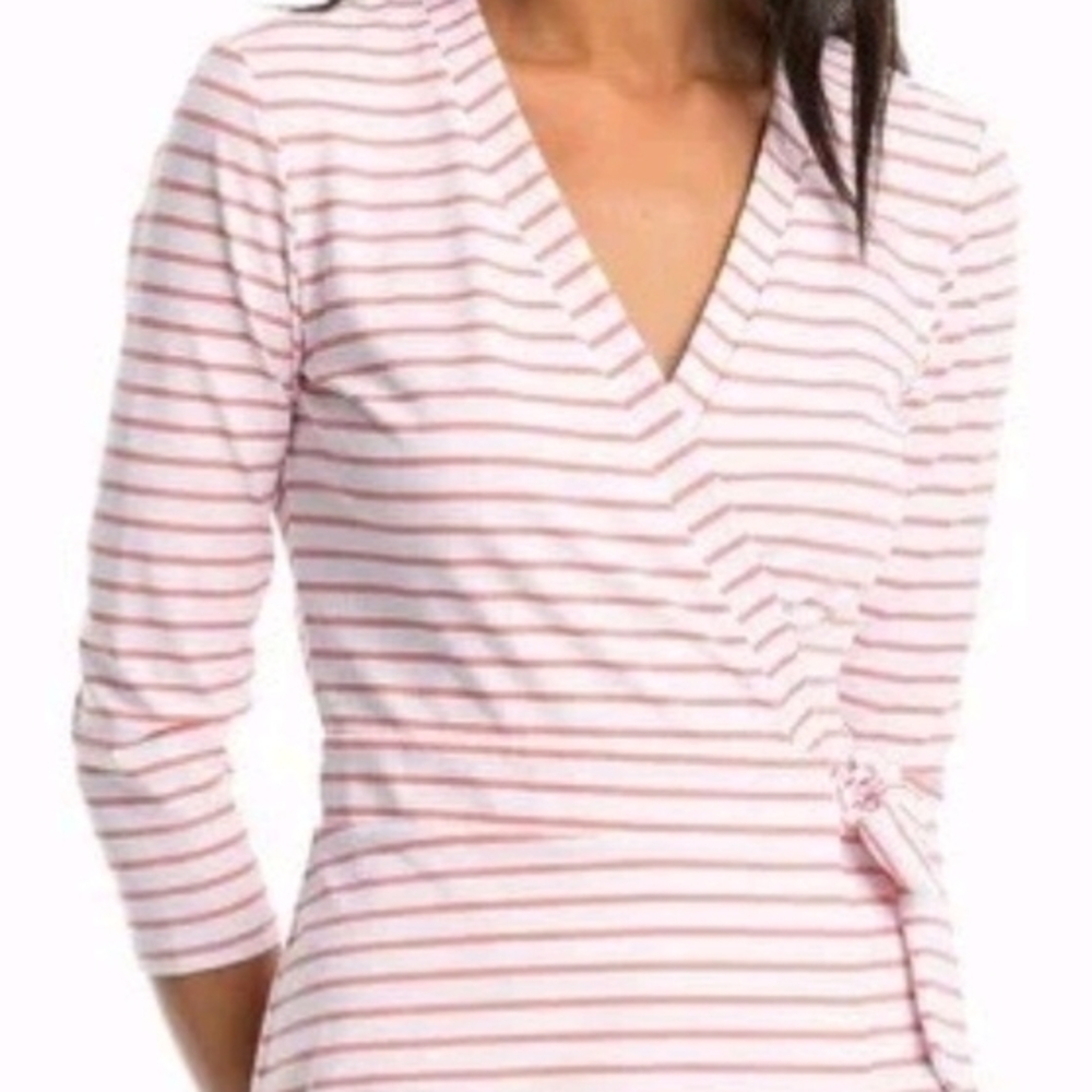 Southern Tides Coral and White Striped Wrap Top